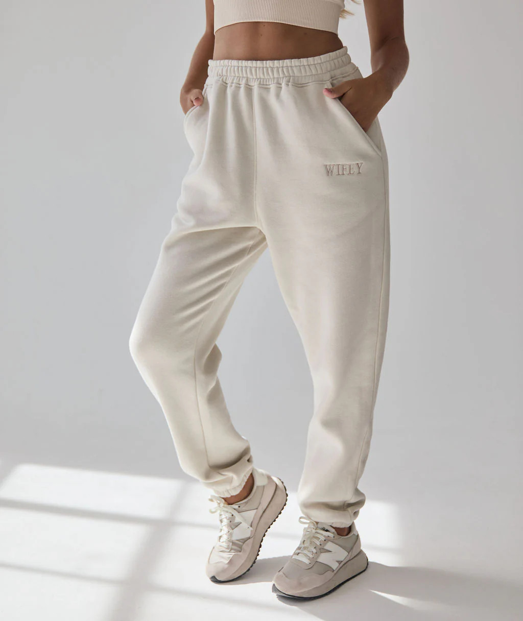 Wifey Statement Sweatpants - Champagne | Six Stories