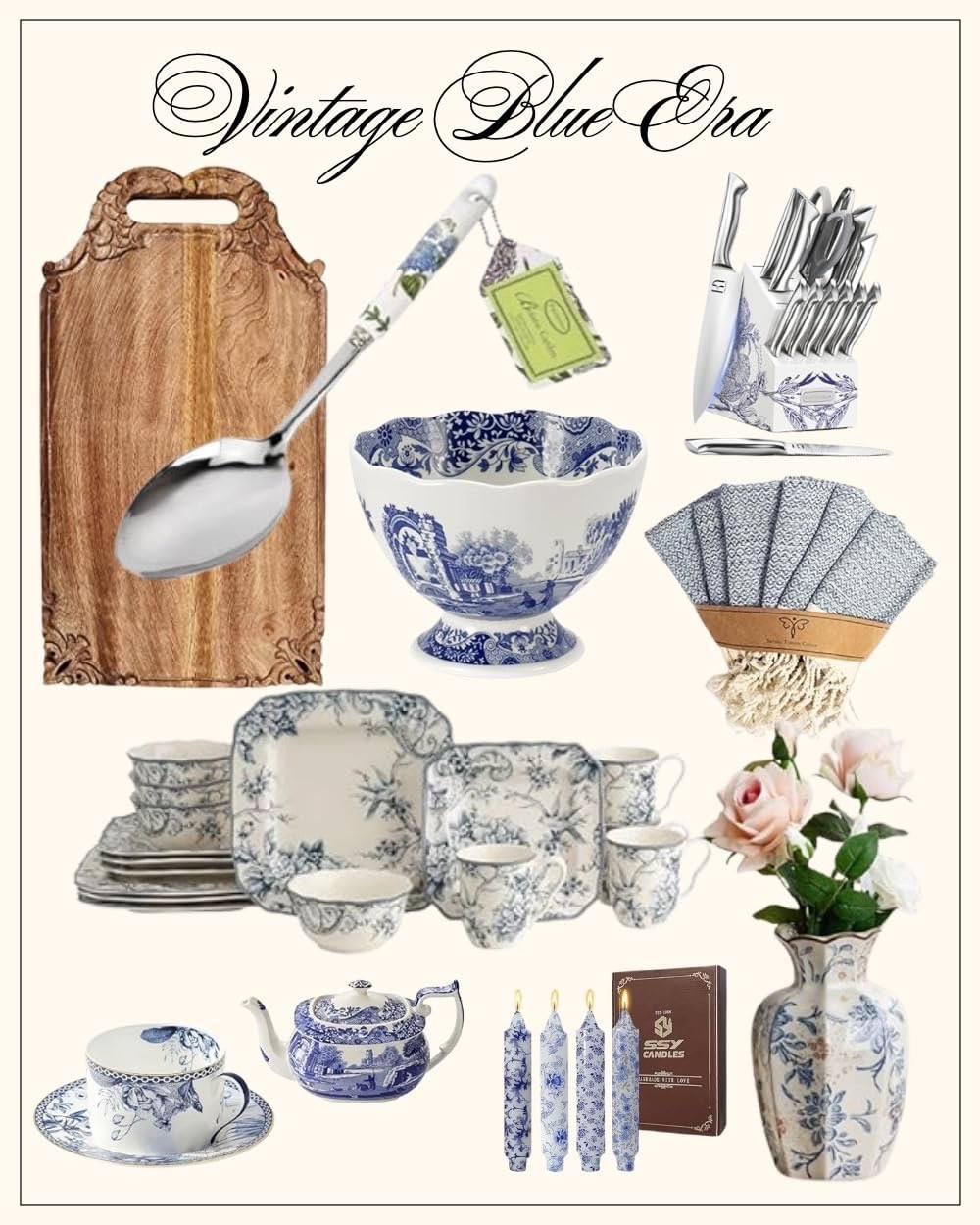 My top picks for Nancy Meyers blue and white floral dishes are perfect for a cozy kitchen! Vintage blue and white chinoiserie tableware and tea sets are on trend this year. #Blueandwhitedishes #chinoiserie #vintagetableware #whiteandbluetowels #rusticcuttungboard #chinoiserievase #blueandwhitecandles #cuttingboard

#LTKHome #LTKStyleTip #LTKSaleAlert