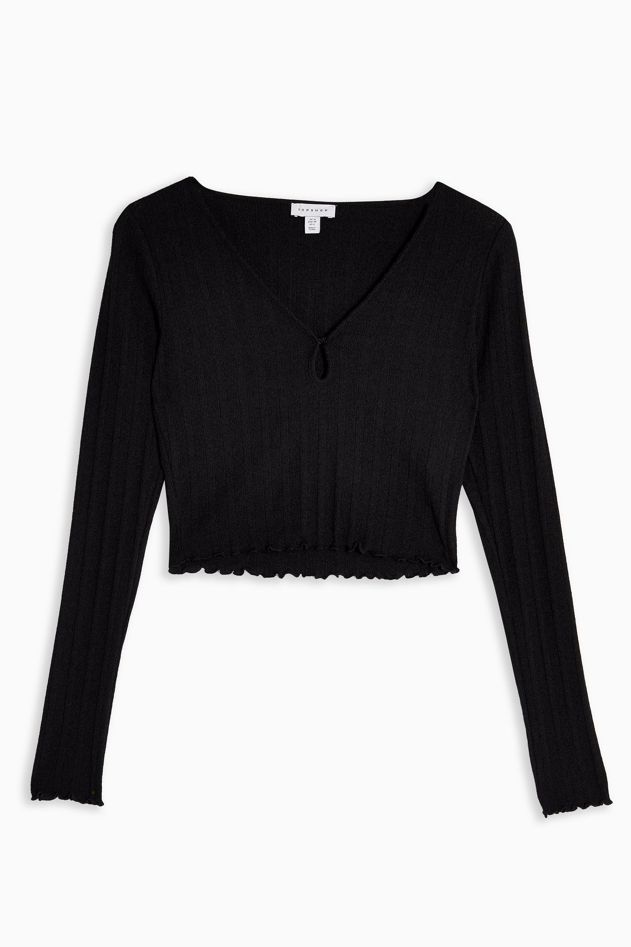 Black V Neck Lettuce Hem Top | Topshop UK