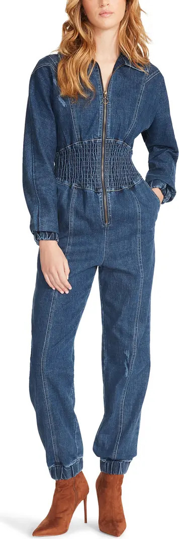 Nissa Smocked Waist Long Sleeve Denim Jumpsuit | Nordstrom