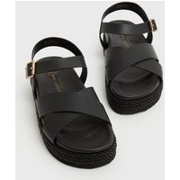 Black Woven Trim Chunky Sandals New Look Vegan | New Look (UK)
