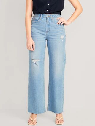 Curvy Extra High-Waisted Cut-Off Wide-Leg Jeans for Women | Old Navy (US)
