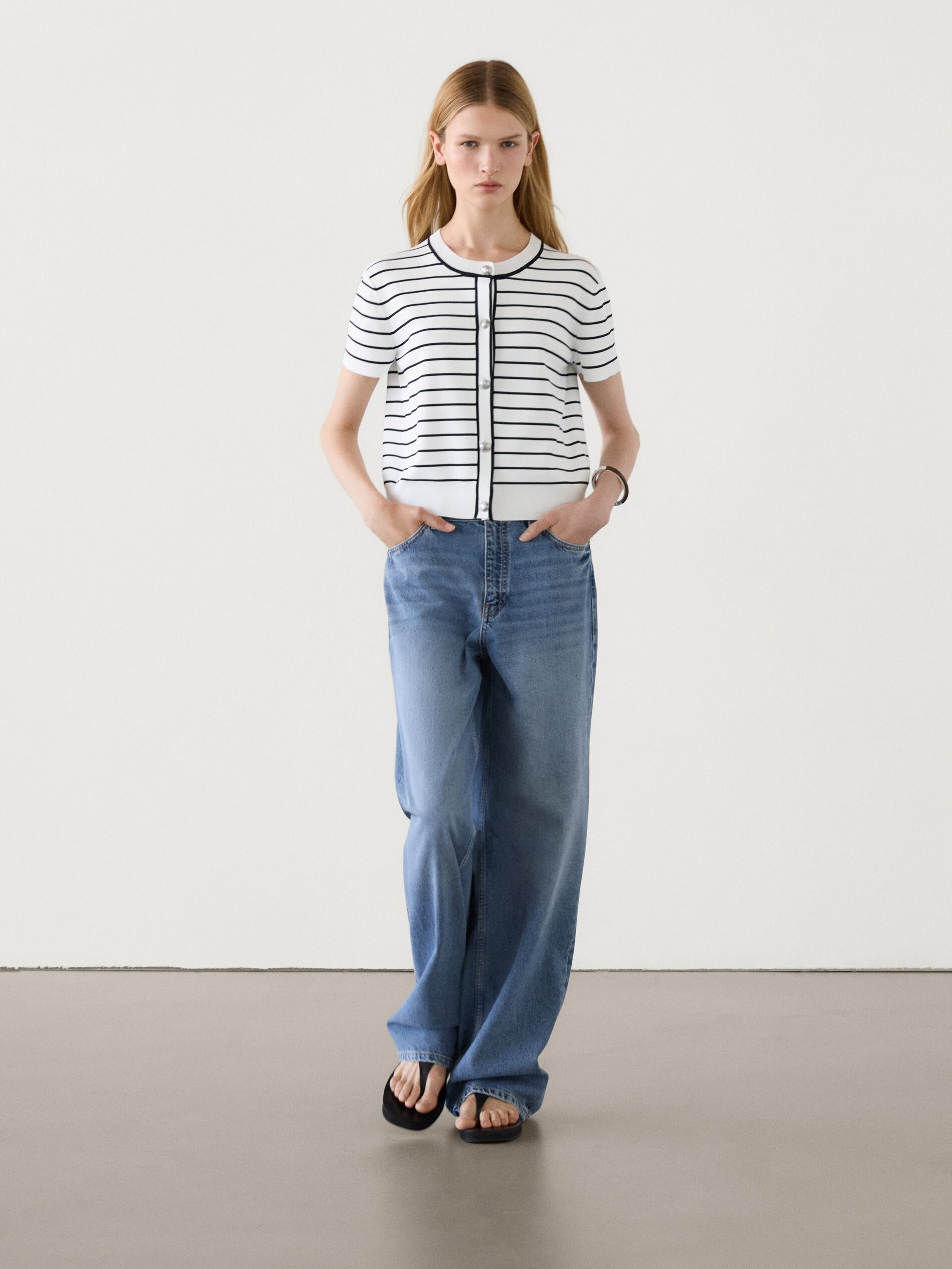 Knit cardigan with silver buttons | Massimo Dutti US