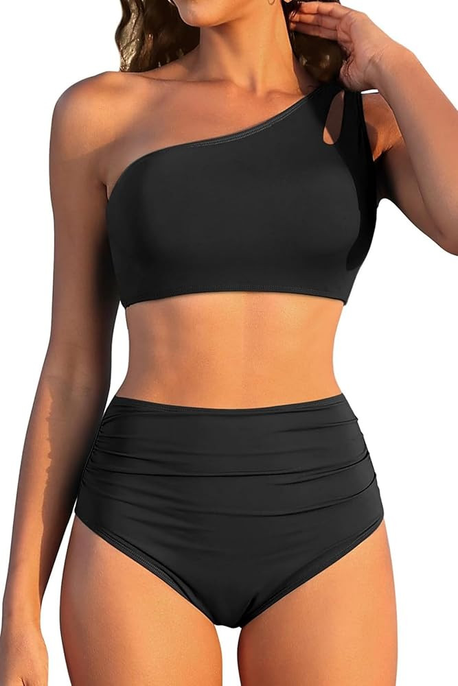 Women High Waisted Bikini - One Shoulder Bathing Suit Tummy Control Two Piece Swimsuit 2025 | Amazon (US)