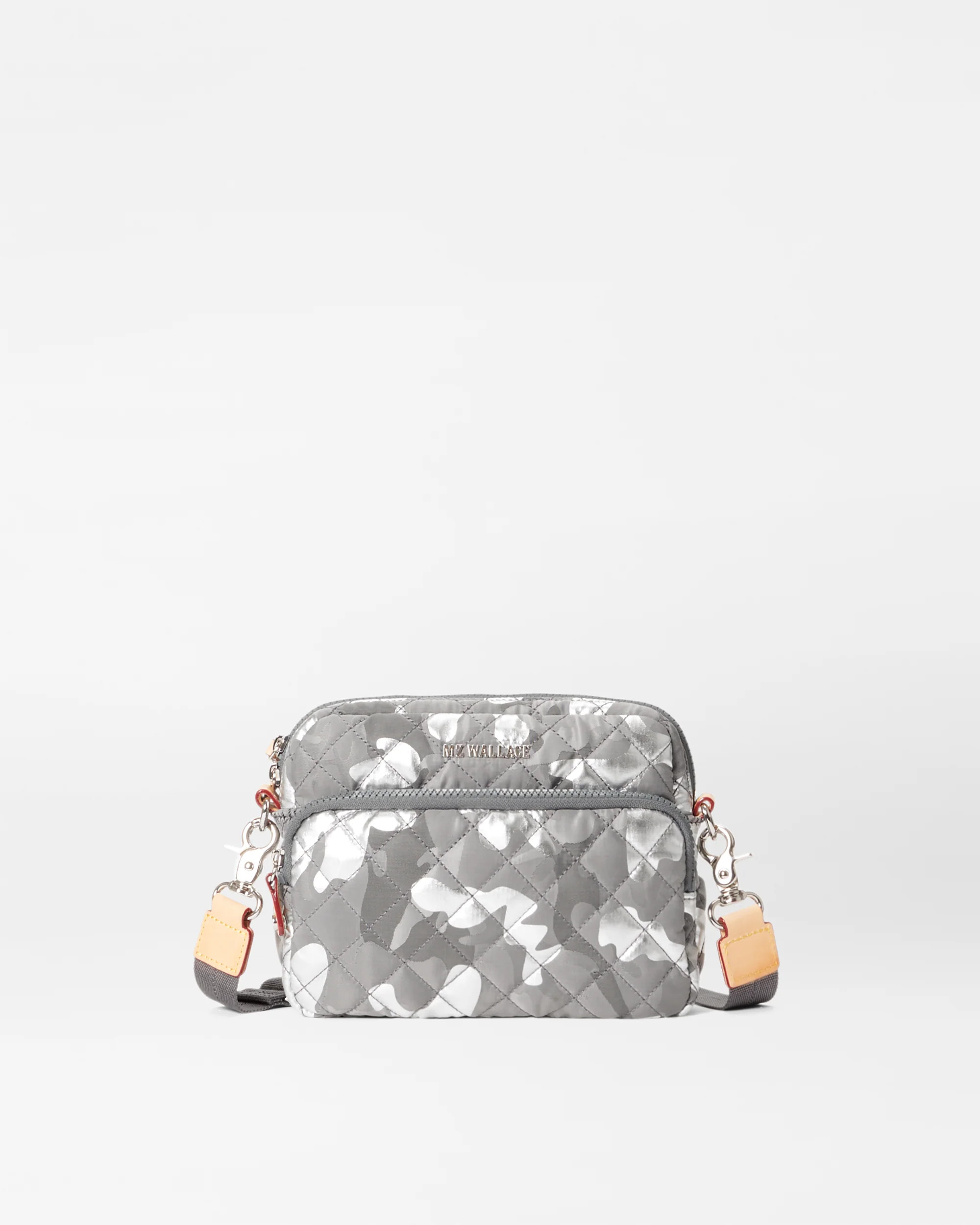 Small Metro Camera Quilted Crossbody Bag in Silver Metallic Camo | MZ Wallace | MZ Wallace