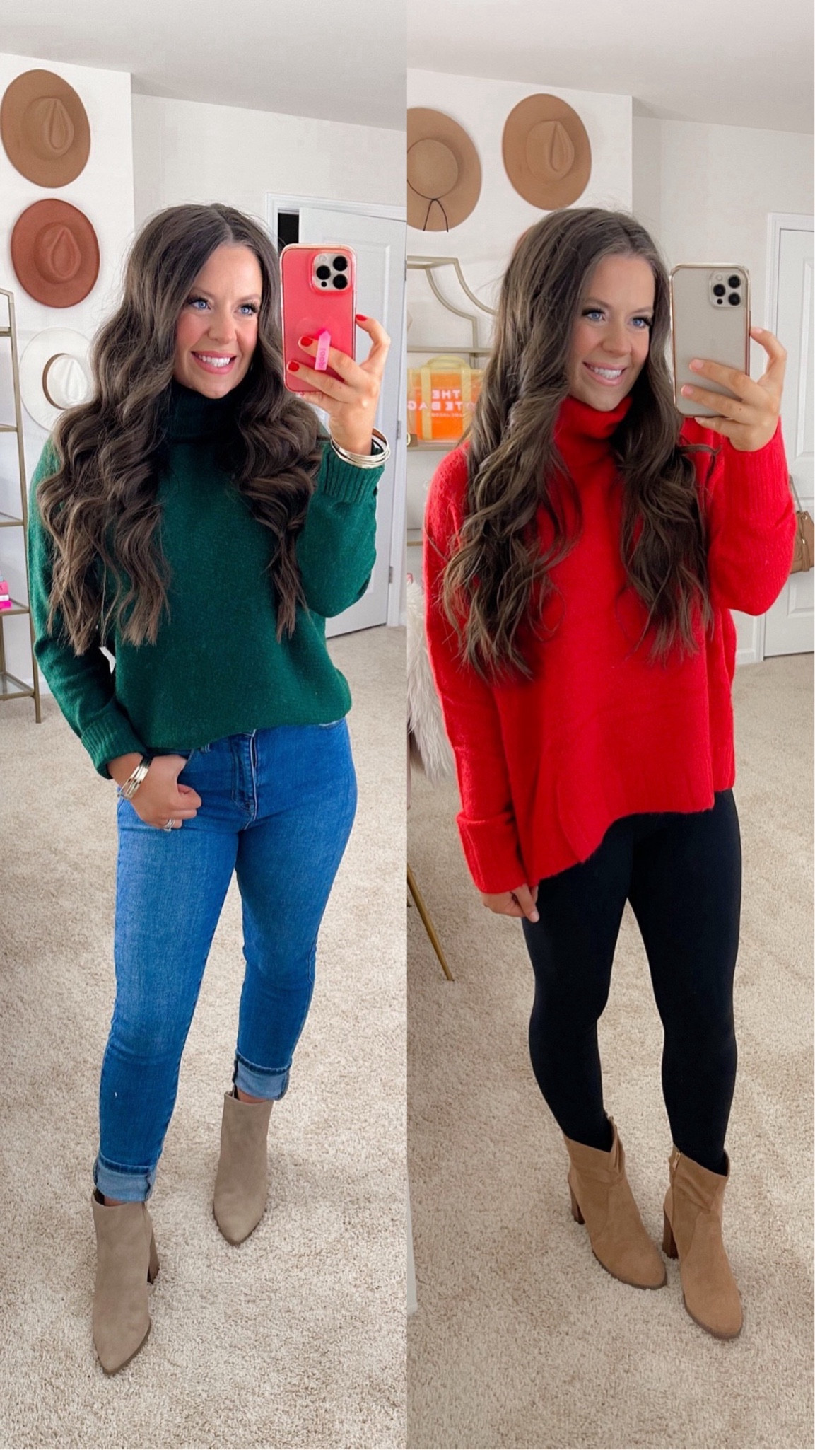 Same sweater, 2 different colors - styled 2 different ways ❤️ They are originally $55, with my code “THANKSLANDON30” they are only $38.50 ✨ I have the oatmeal color as well that I bought 3 years ago & still wear every winter. My favorite turtleneck sweater ever! 

#LTKHoliday #LTKfindsunder100 #LTKstyletip