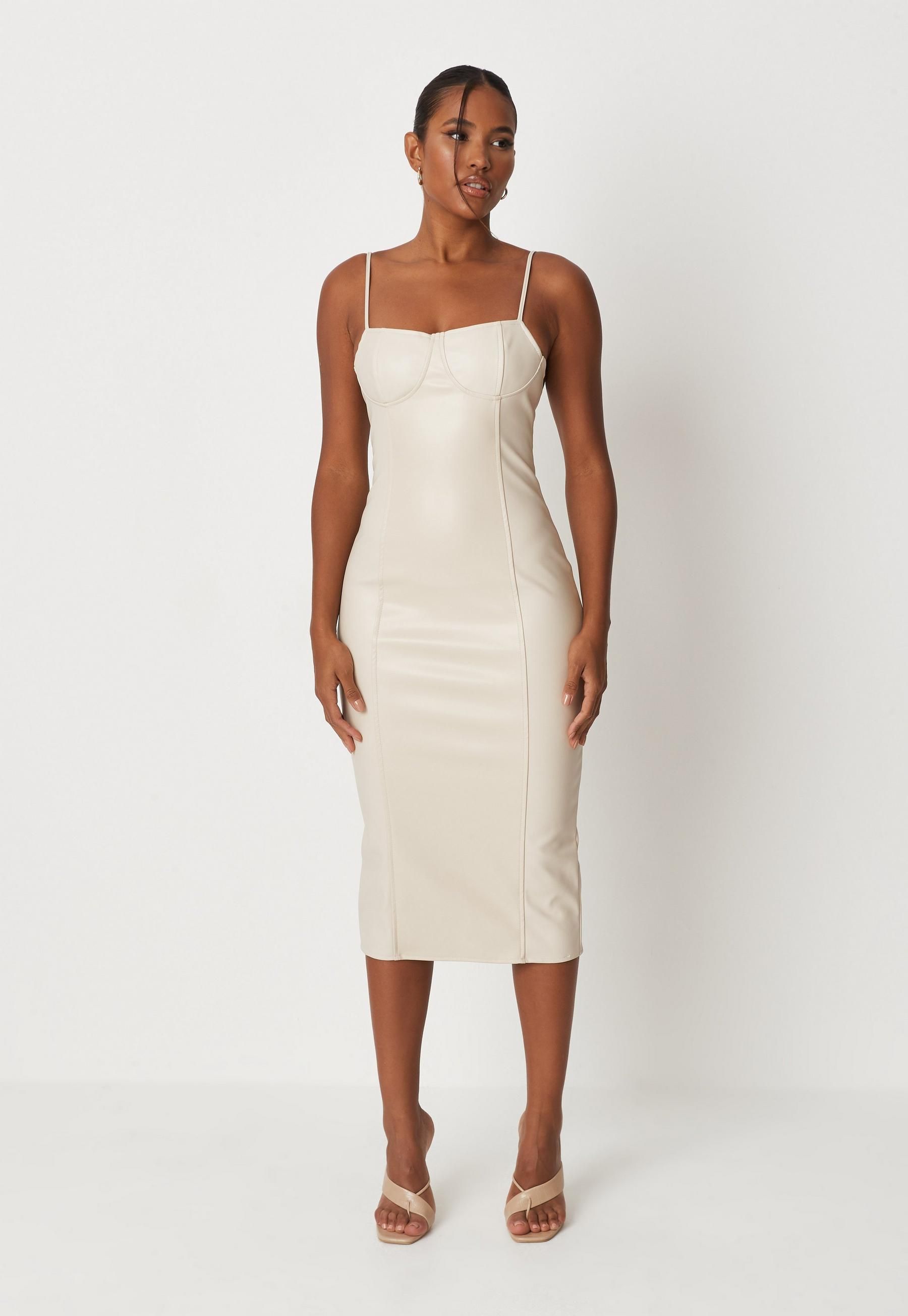 Missguided - Cream Faux Leather Cami Midi Dress | Missguided (US & CA)