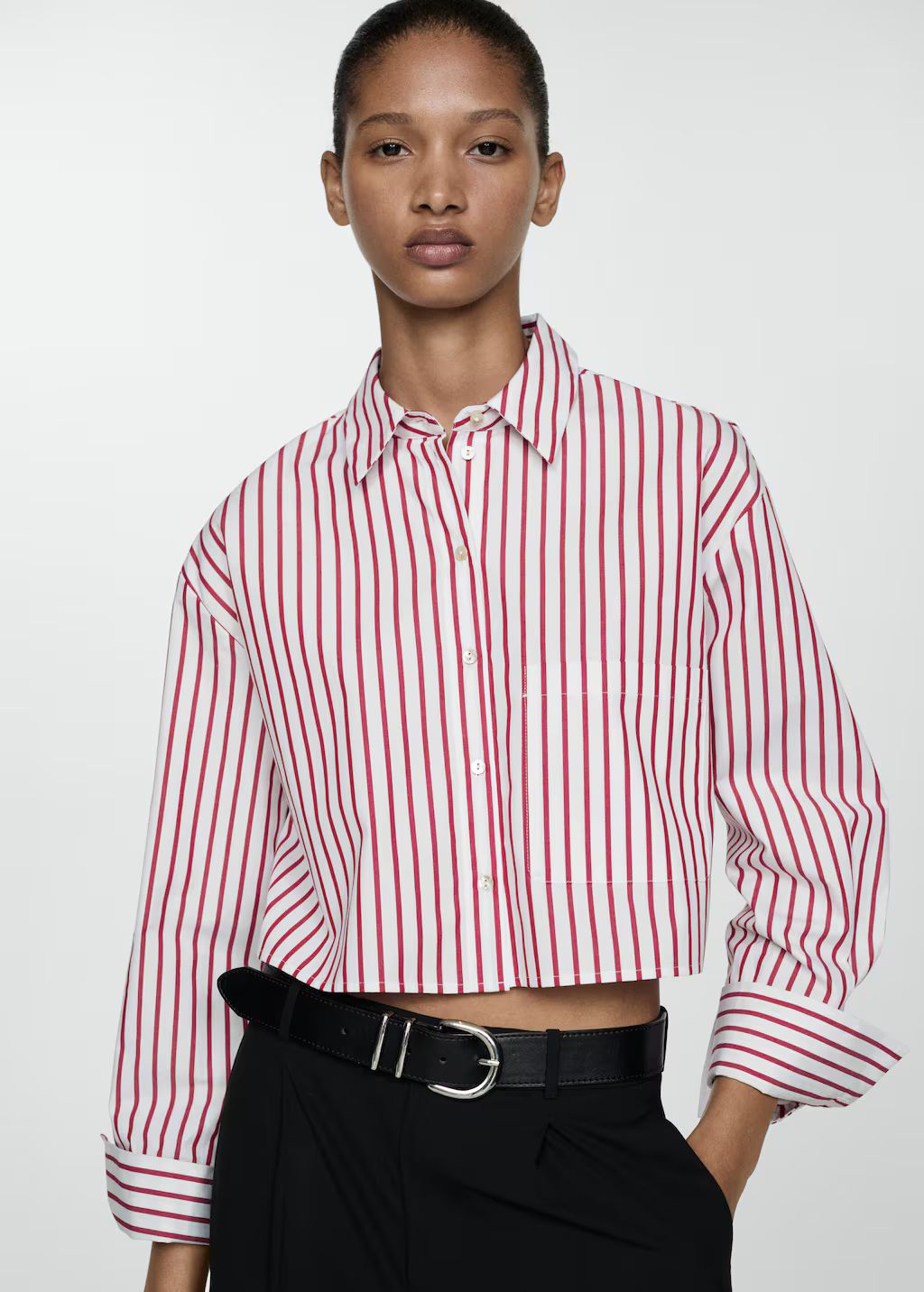 Striped cropped shirt - Woman | MANGO USA | MANGO (US)