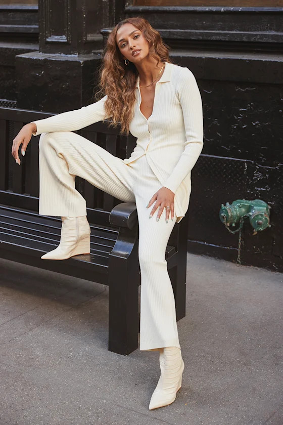 Foggy Day Cream Ribbed Knit Cardigan Sweater | Lulus (US)