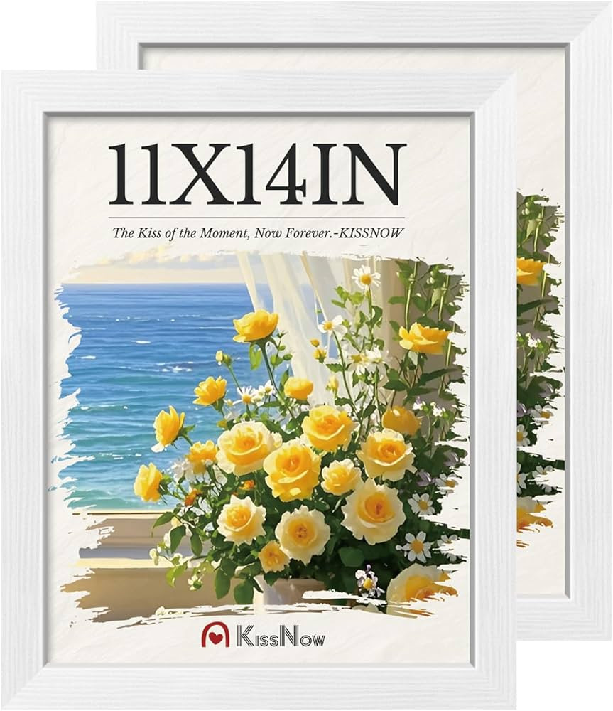 11x14 Picture Frame 2 Pack, White Solid Wood, Wall Gallery Poster Frame | Amazon (US)