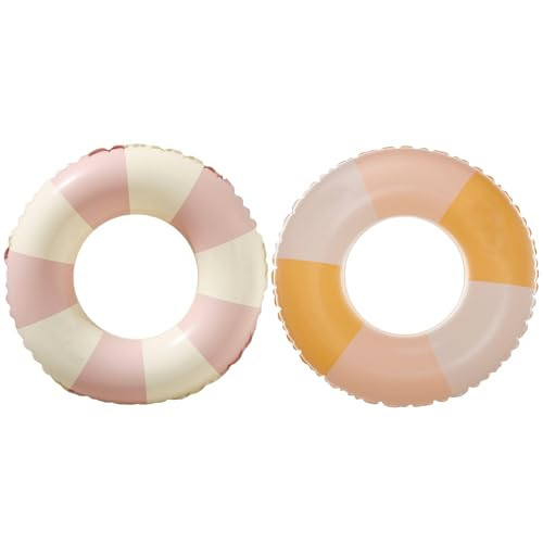 Pool Floats for Kids Ages 5-10, Swimming Pool Toys Inflatable Pool Tubes Simple Stripes Cute Swim Rings, Kids Floaties Water Toys for Pool Beach Party (Stripe-Pink+Yellow) | Amazon (US)