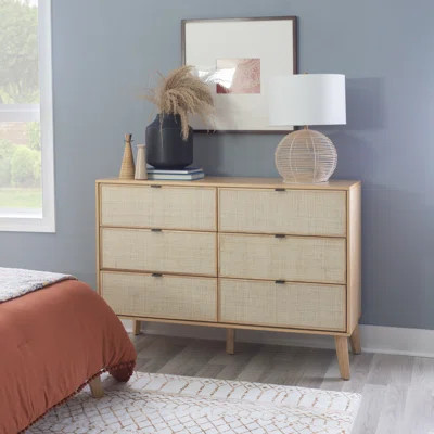 Raenada Mid Century Natural 6 Drawer 50" Cane Front Dresser | Wayfair North America