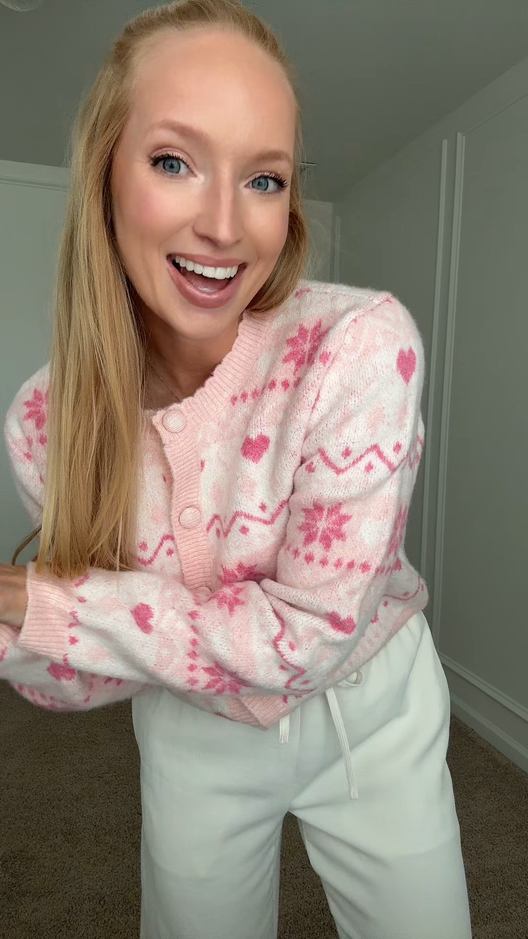 Today’s OOTD! This sweater is giving me major loveshackfancy vibes for less and would be so cute for the valentines season 🎀🤍

Sizing
Sweater - runs a little smaller so I sized up to a medium for a cozier fit 
Pants - small
Slippers - run a tad small! If between size up 

#LTKootd #LTKmomlife #LTKFindsUnder100