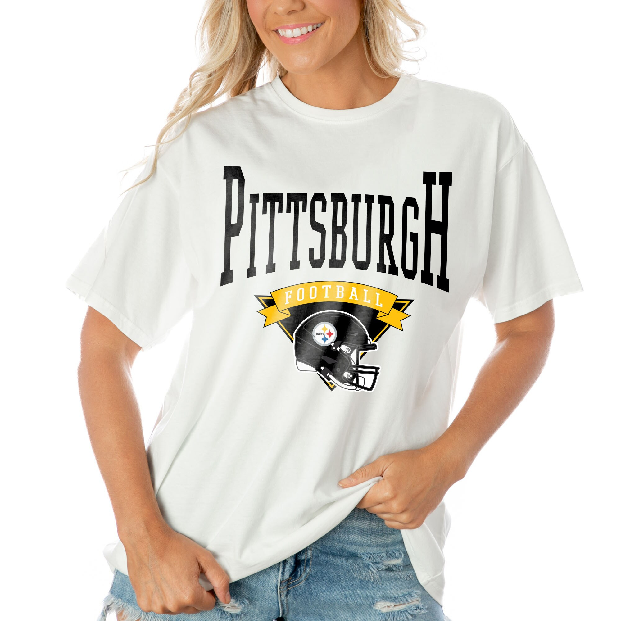 Women's Pittsburgh Steelers  Gameday Couture White Enforcer Relaxed T-Shirt | NFL Shop