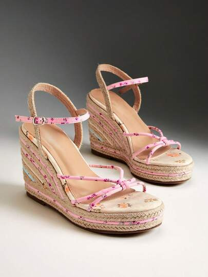 Solezae Women's Elegant Cute Floral Print Ankle Strap Espadrille Wedge Summer Shoes | SHEIN U... | SHEIN