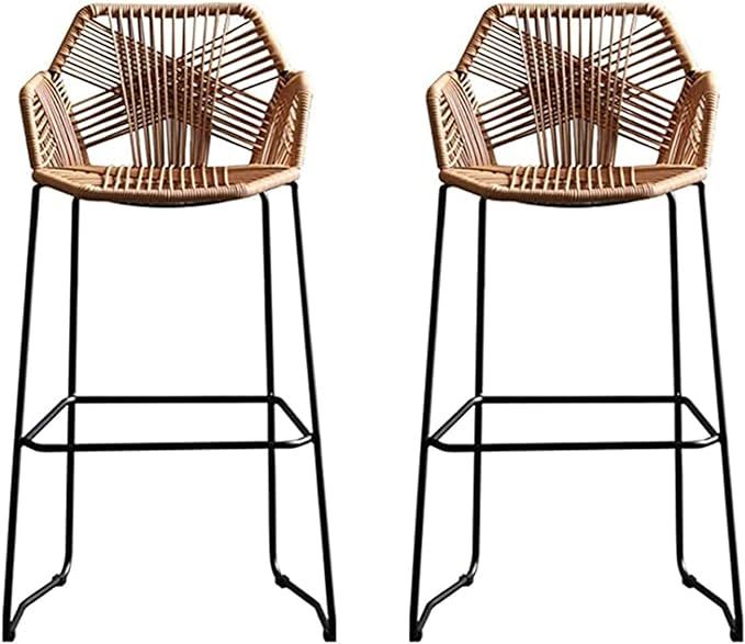 Beige Rattan Bar Stool Rattan Wicker Barstools Chair with Footrest & Back, Simple Style High Bar ... | Amazon (US)