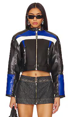 LIONESS Nueve Biker Jacket in Black & Blue from Revolve.com | Revolve Clothing (Global)