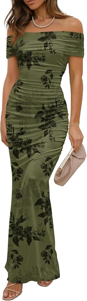Wedding Guest Dresses for Women 2025 Floral Formal Cocktail Maxi Styles Off The Shoulder Stretch ... | Amazon (US)