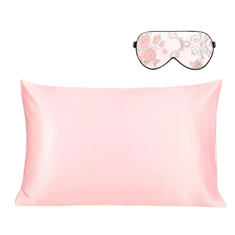 Unique Bargains Pure Mulberry Silk Pillowcase with Eye Mask Pink Floral Queen | Walmart (US)