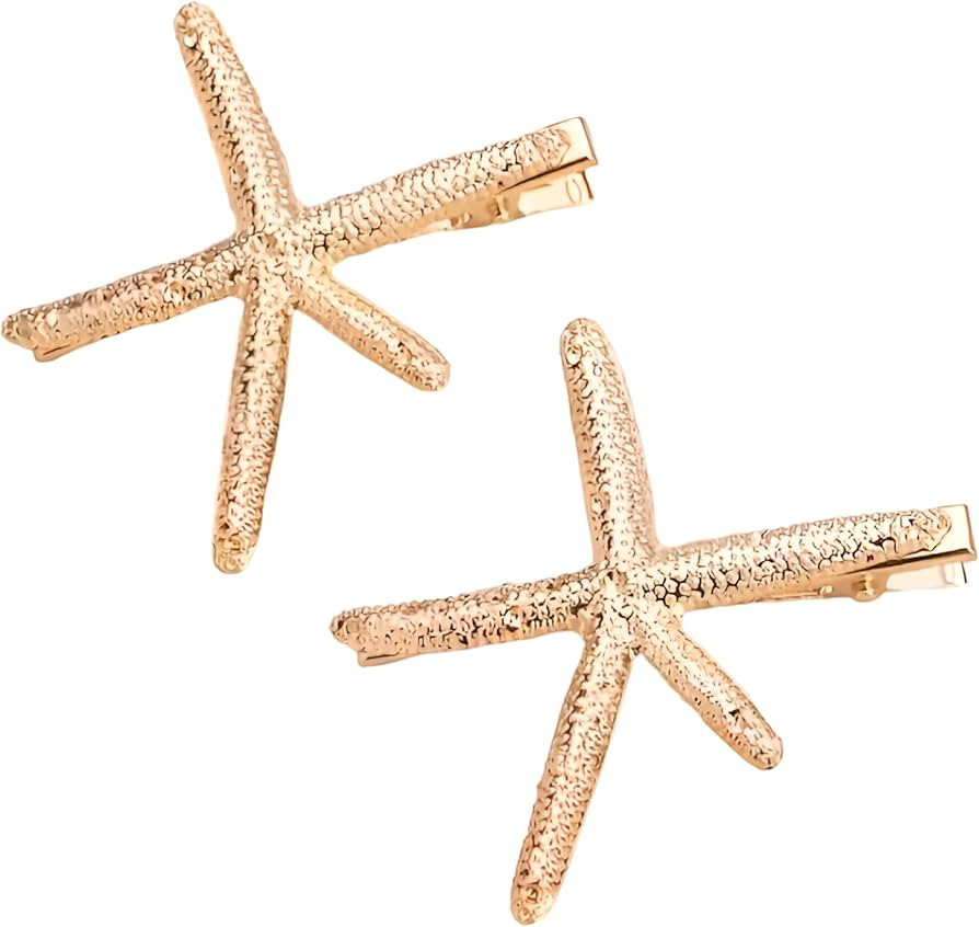 2pcs Starfish Hair Clips for Women – Golden Textured Duckbill Barrettes for Beach Accessories W... | Amazon (US)