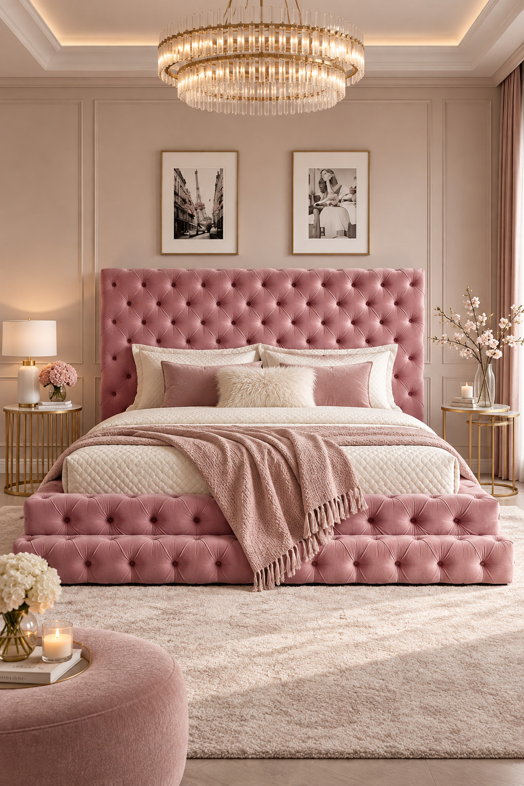 This pink velvet bed is so pretty without feeling overly girly. The tufted detailing gives it that glam look, but when you style it with ivory bedding, soft blush throws, and touches of gold, it actually feels really polished and grown-up. I could totally see this in a feminine primary bedroom, glam guest room, or even a chic apartment bedroom. Definitely for anyone who wants something fun but still luxe. #WayfairBeds #PinkBedroom #VelvetBed #GlamBedroom #FeminineDecor #BedroomInspo #LuxuryHome 

 #LTKSeasonal #LTKHome #LTKSaleAlert