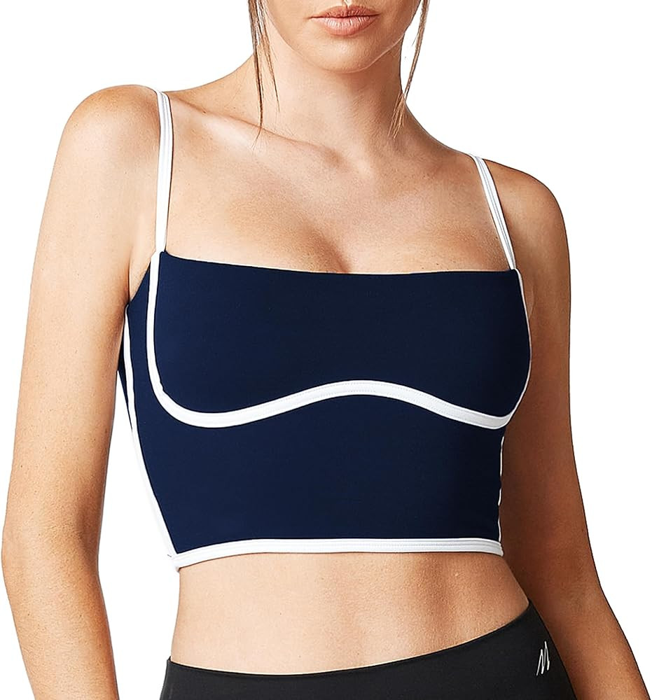Move With You Sleeveless Spaghetti Strap Padded Sports Bra Tank Tops Square Neck Double Layer Wor... | Amazon (US)