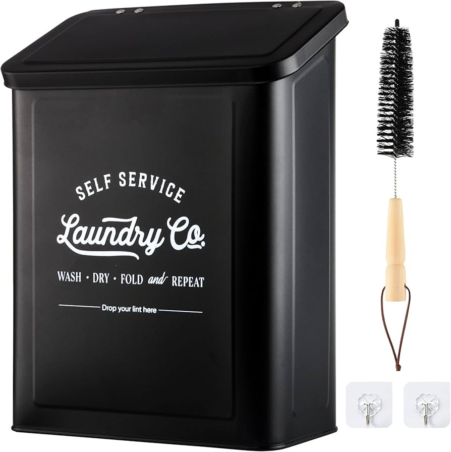 Magnetic Lint Bin for Laundry Room, Wall Mounted Lint Trash Can with Lid for Dryer, Laundry Room ... | Amazon (US)