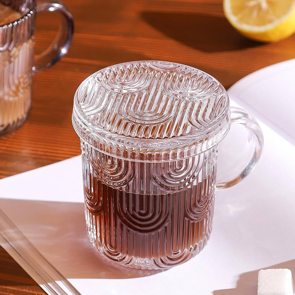Lysenn Glass Coffee Mugs Set of 4 - Premium Crystal Glass Mugs with Lids – Unique Design Coffee... | Amazon (US)