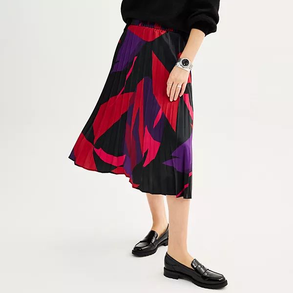 Women's Nine West Satin Pull On Pleated Midi Skirt | Kohl's