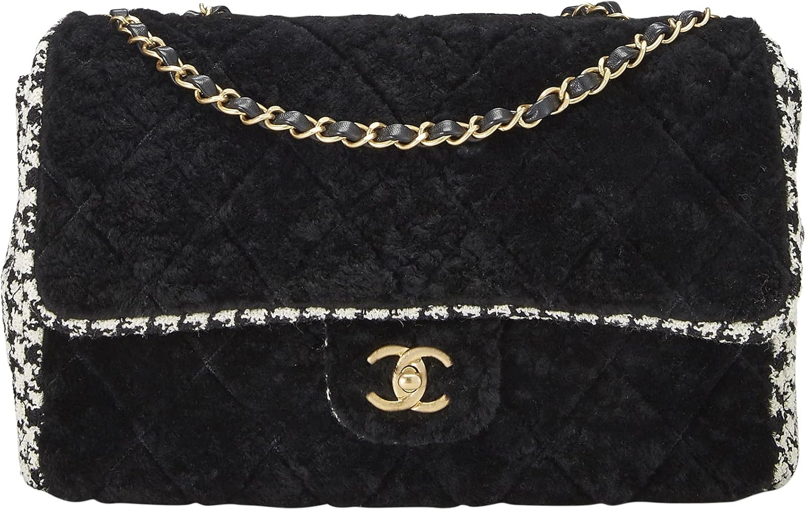 Pre-Loved Paris-31 Rue Cambon Black Houndstooth Shearling Half Flap Jumbo | Amazon (US)