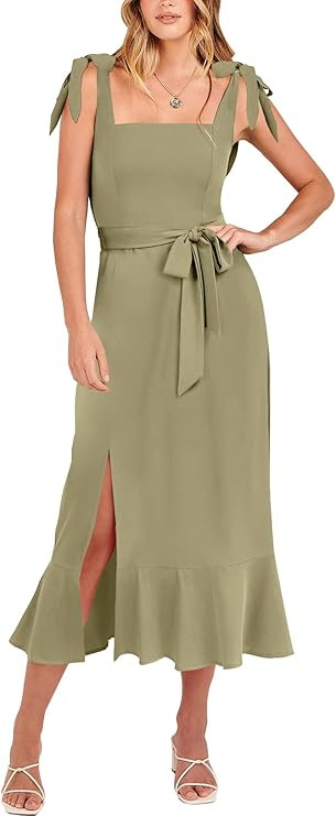 ANRABESS Women's Elegant Bridesmaid Dresses Square Neck Ruffle Split Midi Formal Dress for Weddin... | Amazon (US)