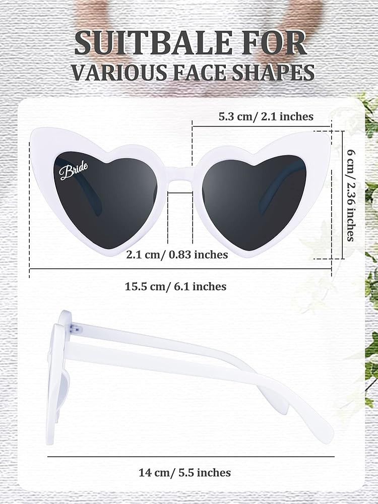 6 Pieces Heart Bachelorette Sunglasses Bride Bridesmaid Sunglasses For Wedding Favor Bridesmaid Gift | Amazon (US)