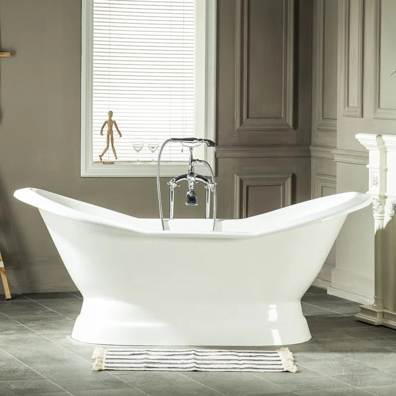 Kingston Brass Aqua Eden 72-Inch Cast Iron Oval Double Slipper Pedestal Tub (No Faucet Drillings) | Wayfair North America