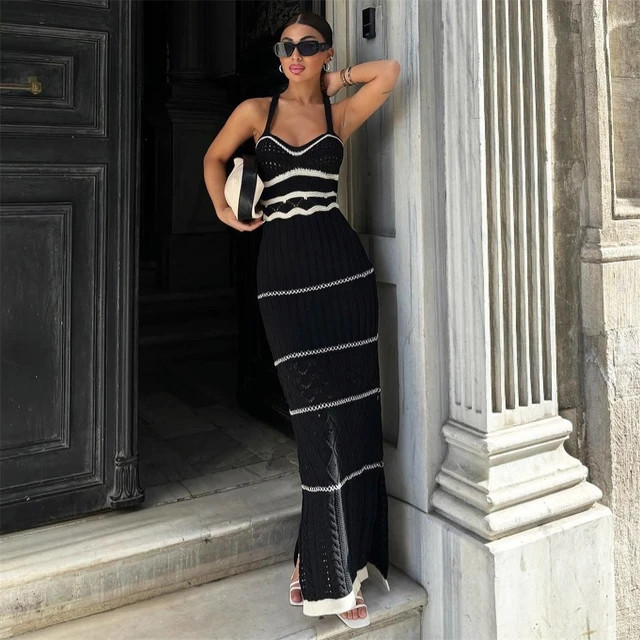 Vestidos largos de punto para mujer, falda con tirantes, informal, Sexy, para vacaciones, moda de... | Aliexpress EU