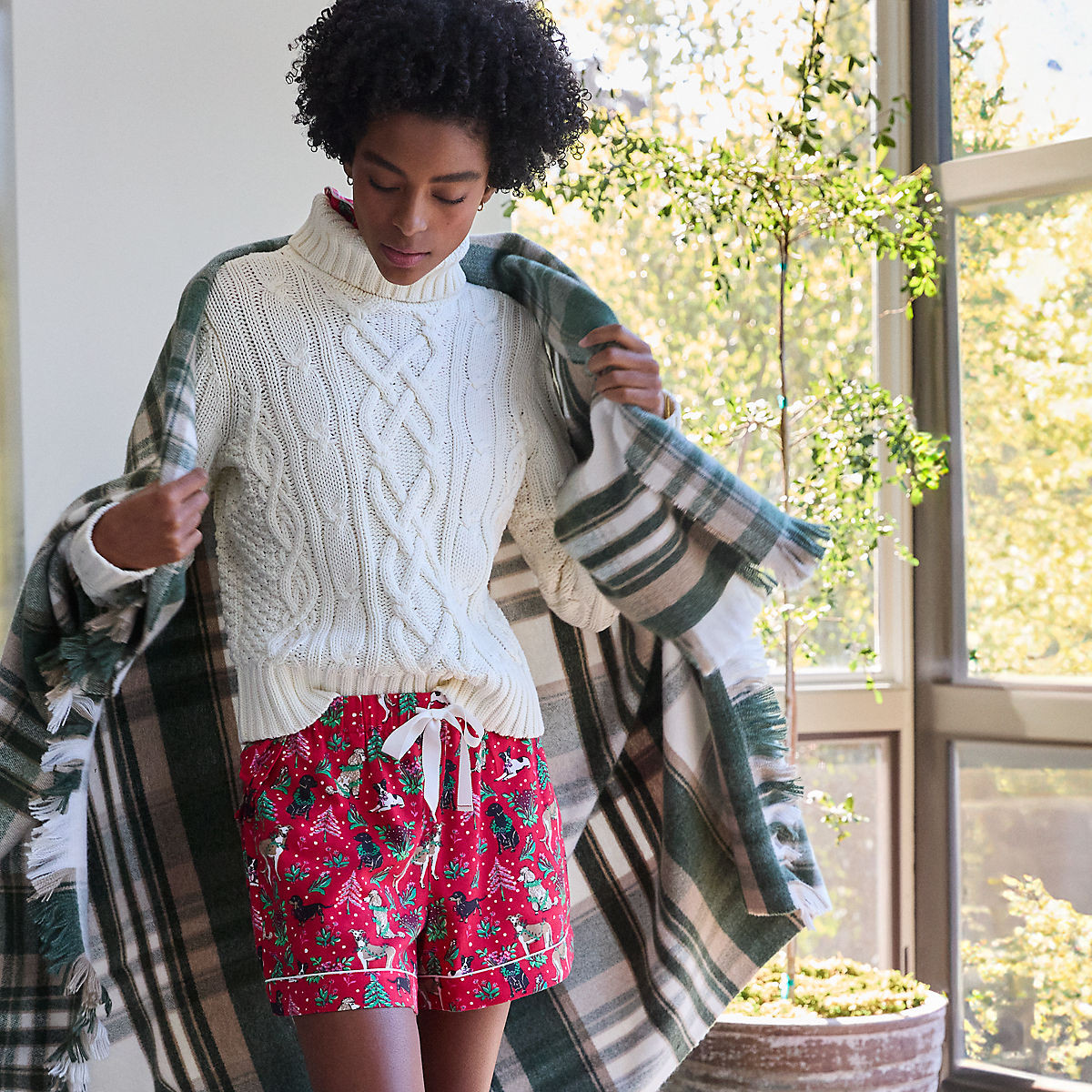 Women's Drapey Flannel 2 Piece Pajama Set - Short Sleeve Top and Shorts | Lands' End (US)