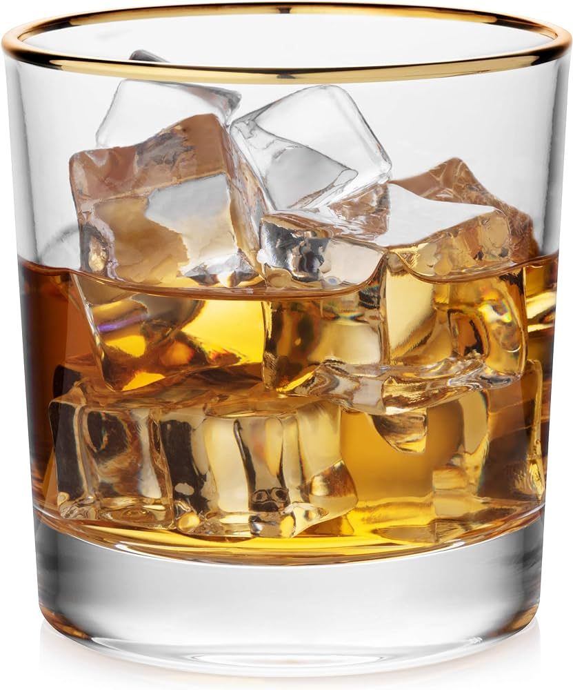 Whiskey Glasses Set of 4 Simple Design with 24K Gold Rim | Bar Glasses | Old Fashioned Tumblers |... | Amazon (US)