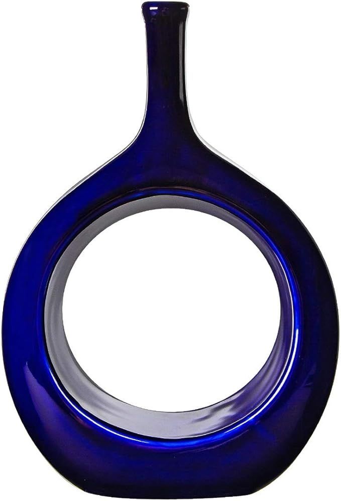 Samawi Blue Ceramic Vase/10 inch/Flowers Home Decor Decorative Blue Vase Modern/Geometric Vase/Pe... | Amazon (US)