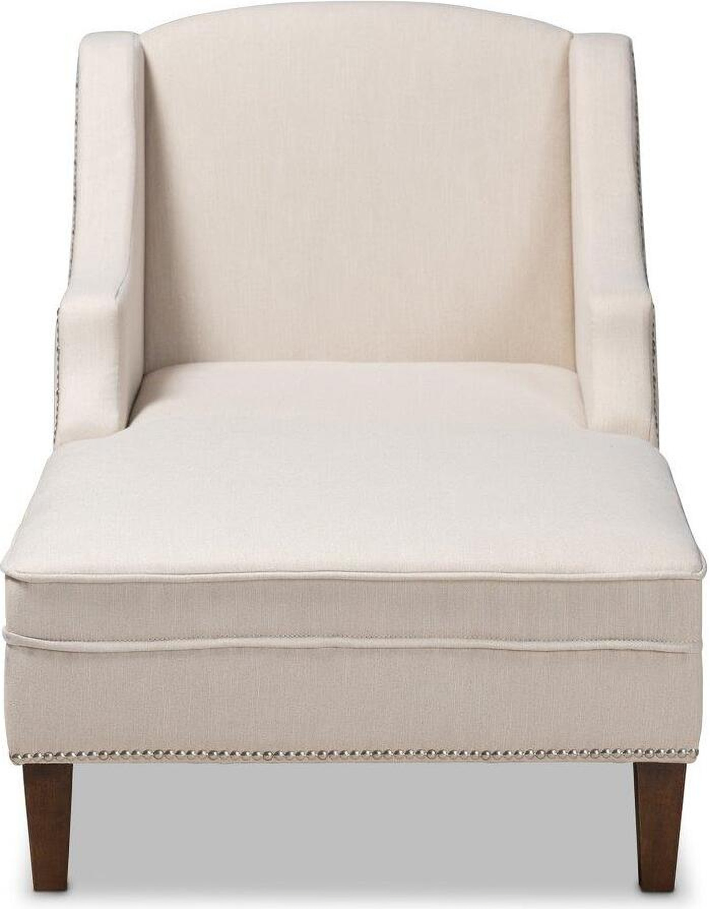 Baxton Studio Leonie Modern and Contemporary Beige Fabric Upholstered Wenge Brown Finished Chaise Lounge | 1stopbedrooms