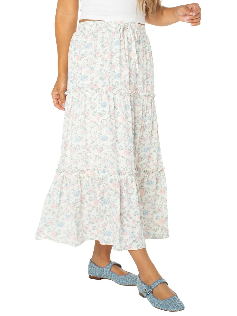 Celebrity Pink Women's and Women's Plus Floral Print Tiered Maxi Skirt, Sizes XS-4X | Walmart (US)