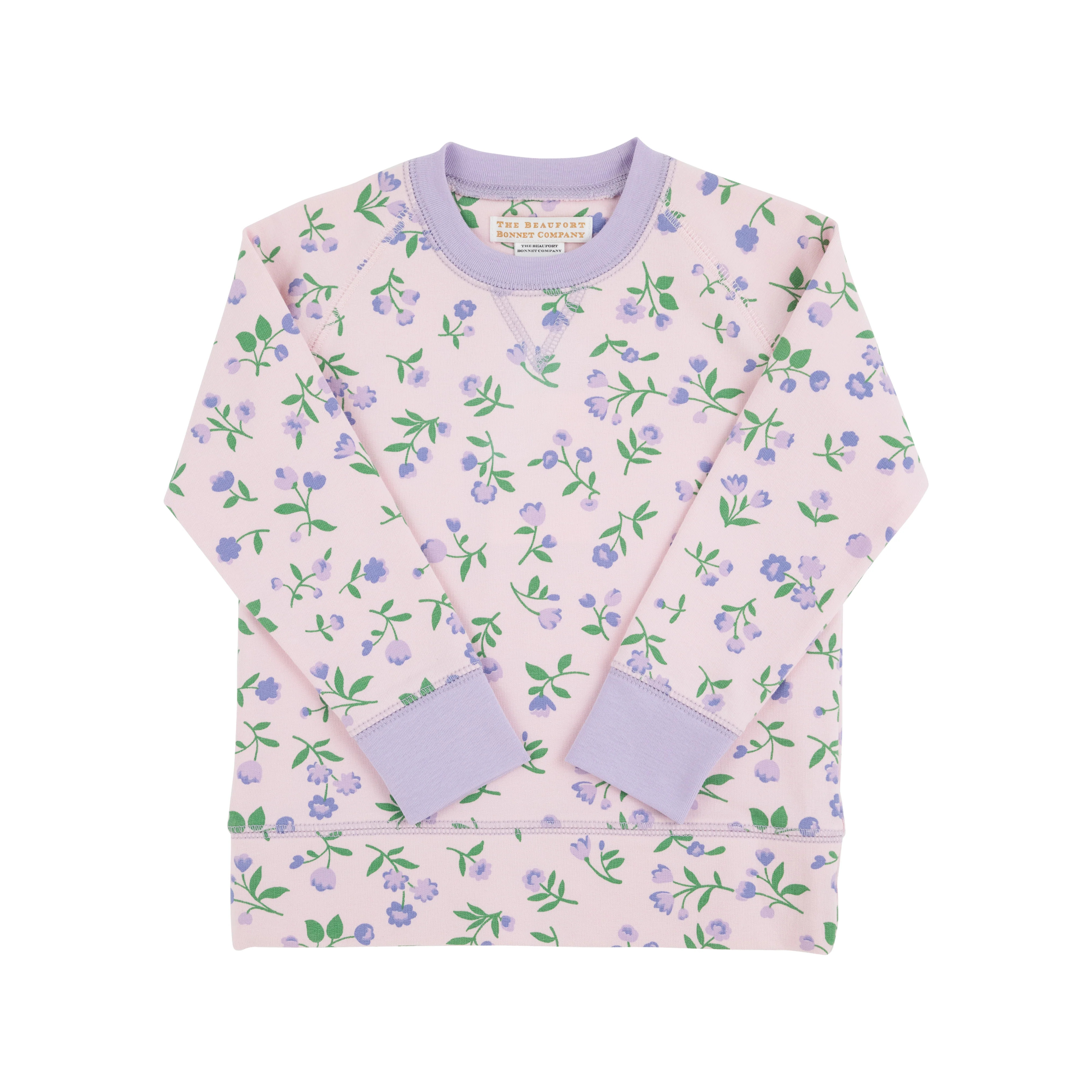 Cassidy Comfy Crewneck - Tuxedo Park Tulips with Lauderdale Lavender | The Beaufort Bonnet Company