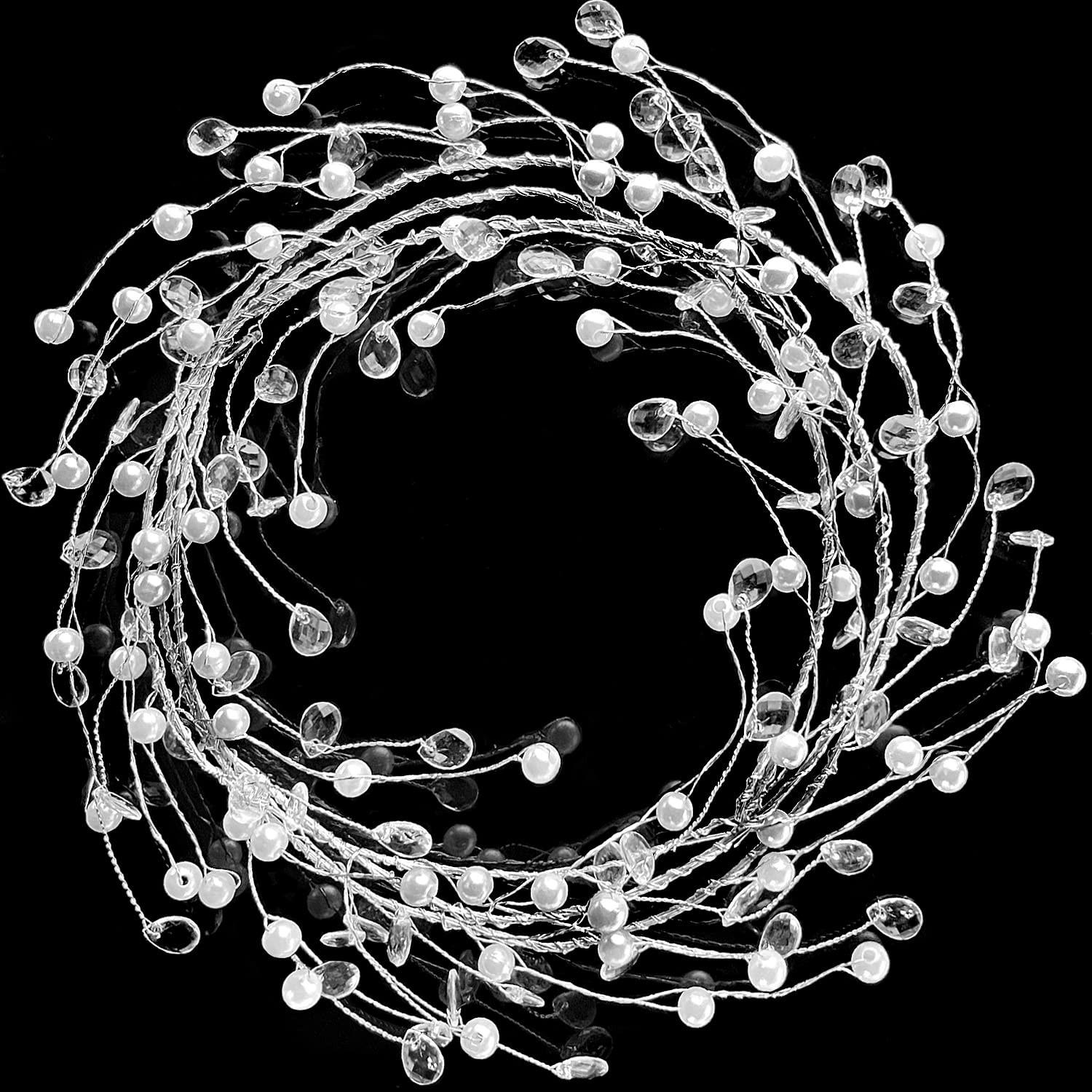 Jishi 20 FT Ice Wire Clear Garland, White Pearl Crystal Teardrop Beads Ornament Christmas Tree De... | Amazon (US)