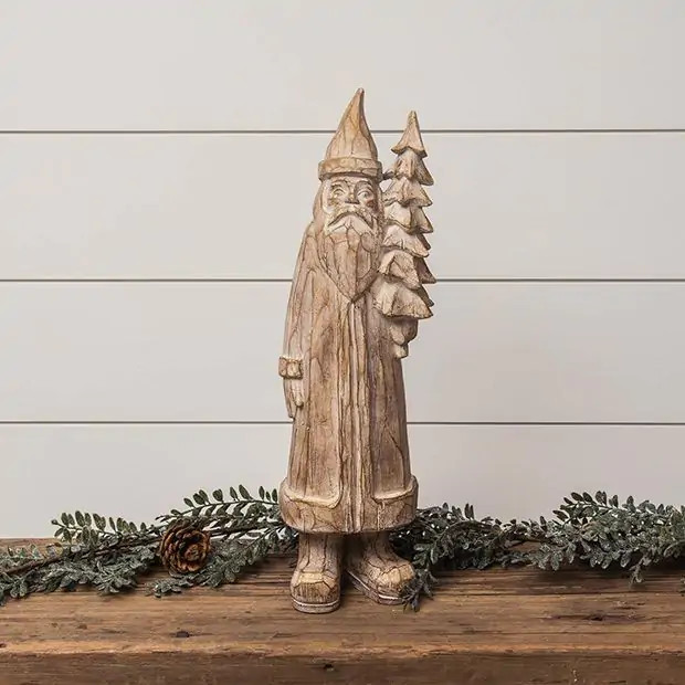 Holiday Accents Carved Santa with Tree Figure | Antique Farm House