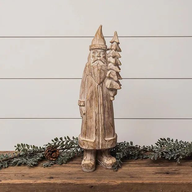 Holiday Accents Carved Santa with Tree Figure | Antique Farm House