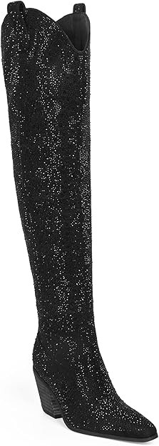 KVZFNZ Women's Cowboy Boots Western Cowgirl Boots Rhinestone Over The Knee High Boots Chunky Stac... | Amazon (US)