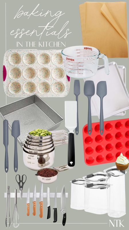 A few of my baking essentials I have and use! The silicone muffin pan, my peanut butter swirly cups silicone mat, measuring cups, brownie pan and spatula, parchment paper, the container I store my flours and sugars in and more! Happy baking season 🧁 

#LTKhome