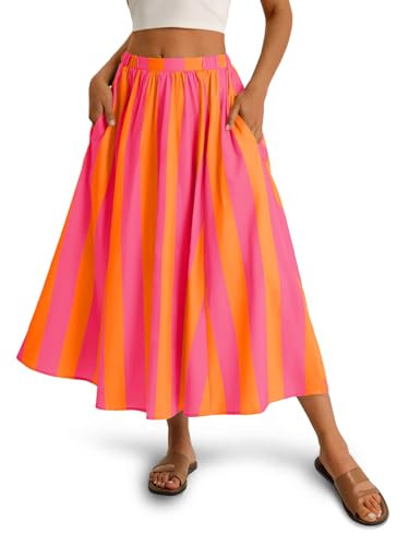 Amazon.com: Cicy Bell Womens Summer Striped Maxi Skirts A-Line Elastic Waist Flowy Skirt Beach Va... | Amazon (US)