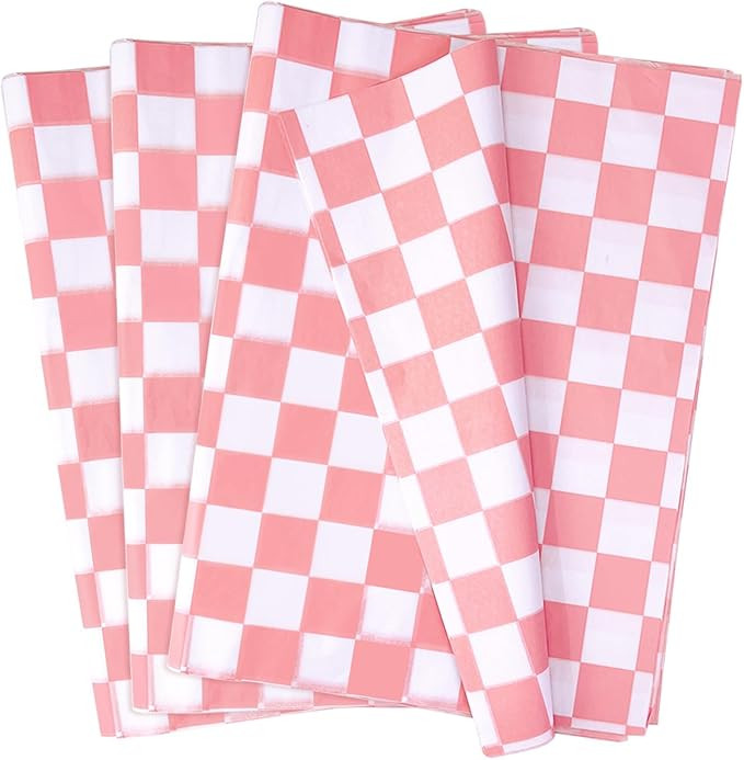 MUNILAIL 100 Sheets Checkered Tissue Paper 14 x 20 Inches Pink and White Gift Wrapping Paper Race... | Amazon (US)