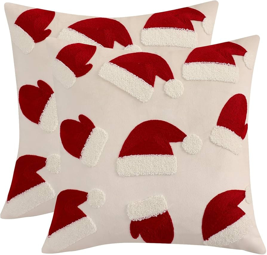 LUOYEHK Christmas Pillow Covers 18x18 Set of 2 Xmas Hat Decorative Throw Pillows Winter Holiday M... | Amazon (US)