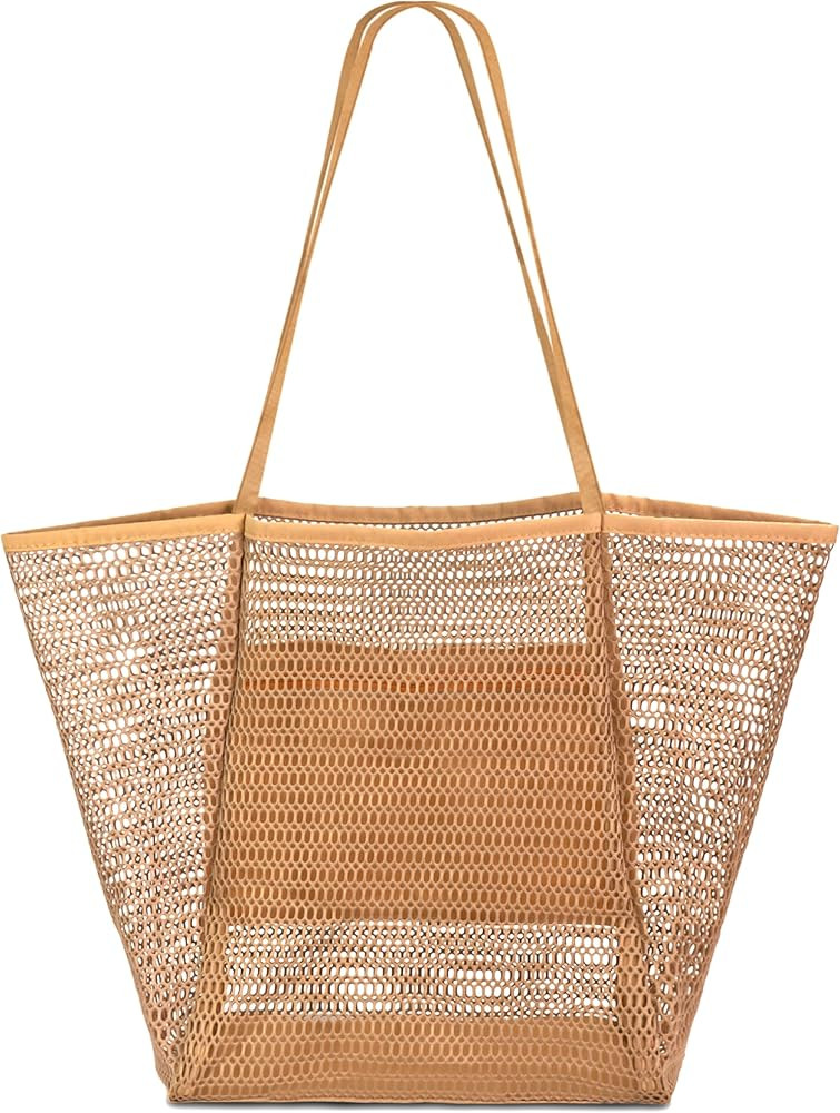 Mesh Beach Bag for Women, Beach Tote Bags for pool Vacation Swimming Family Travel Essentials… | Amazon (US)