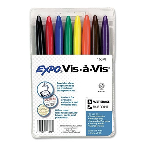 2 PACKS: Expo Vis-A-Vis Wet Erase Markers, 8 Colored Markers (16078) | Amazon (US)